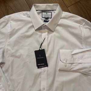 Tom Baine Mens Luxury White Trim Fit Non Iron Stretch Dress Shirt New